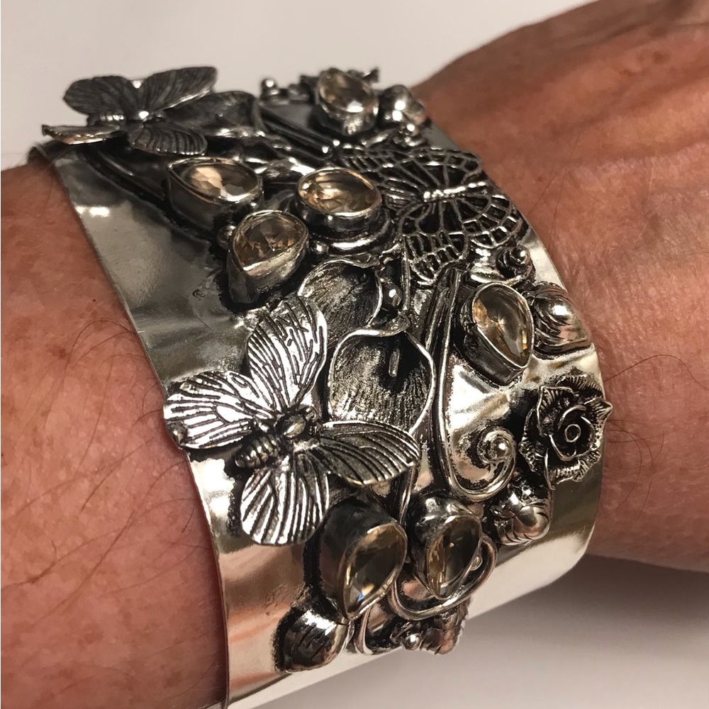Morganite Stamped Solid 925 Sterling Silver Cuff Bracelet